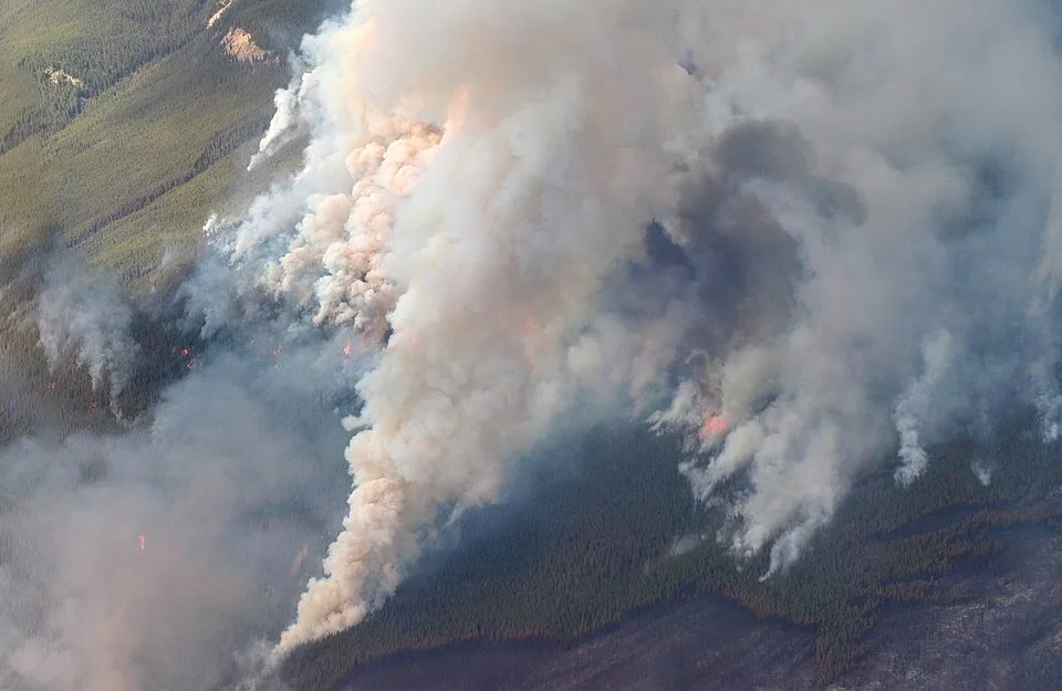 Aerial view of a forest fire in Saskatchewan -b