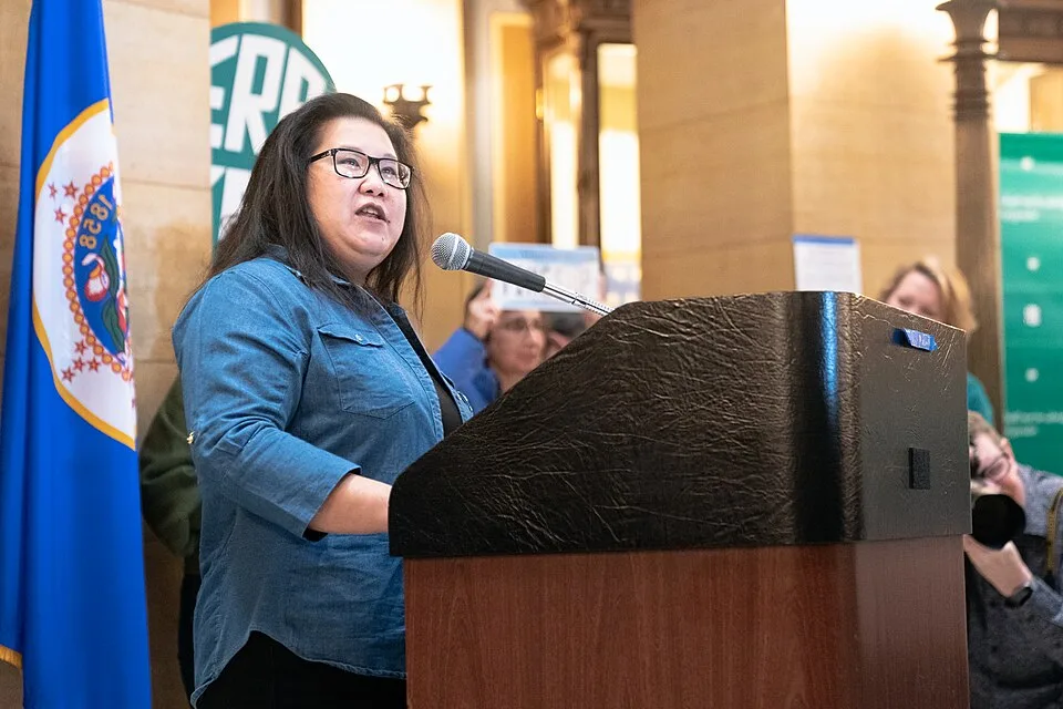 Representative Kaohly Her speaking at International Women's Day ERA Rally at the Capitol in St Paul, Minnesota