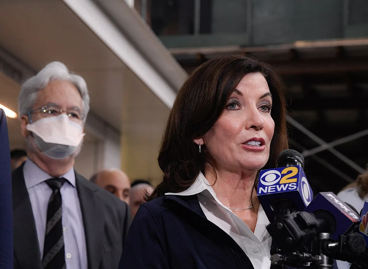 Gov. Kathy Hochul speaks during the Maimonides Visit