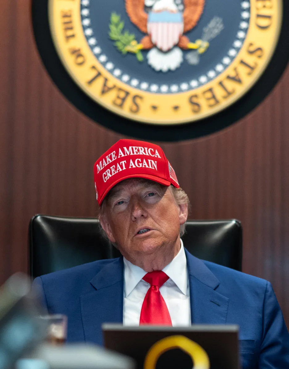 President Donald Trump and his national security team meet in the Situation Room of the White House (54608802661) (cropped)