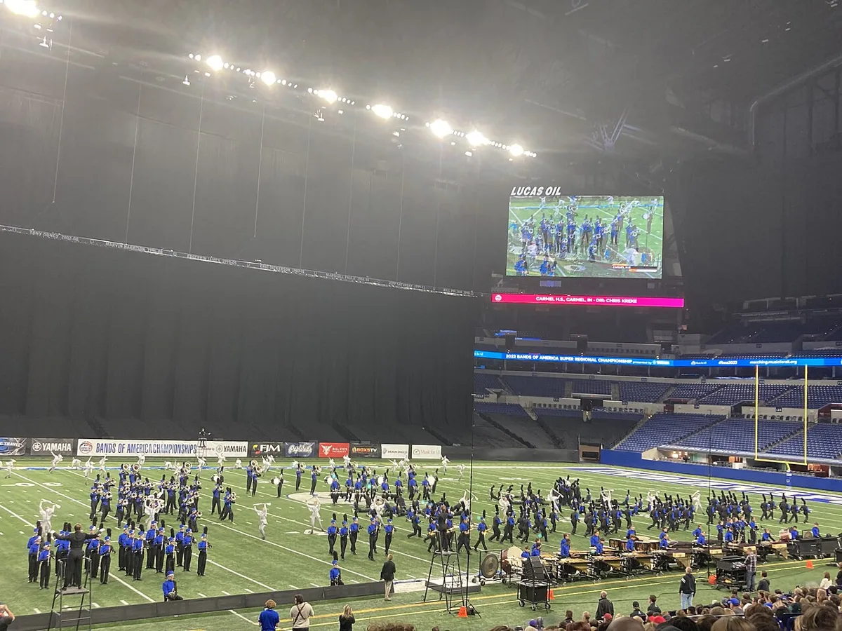 Carmel High School Marching Greyhounds Marching Band performing at Lucas Oil Stadium
