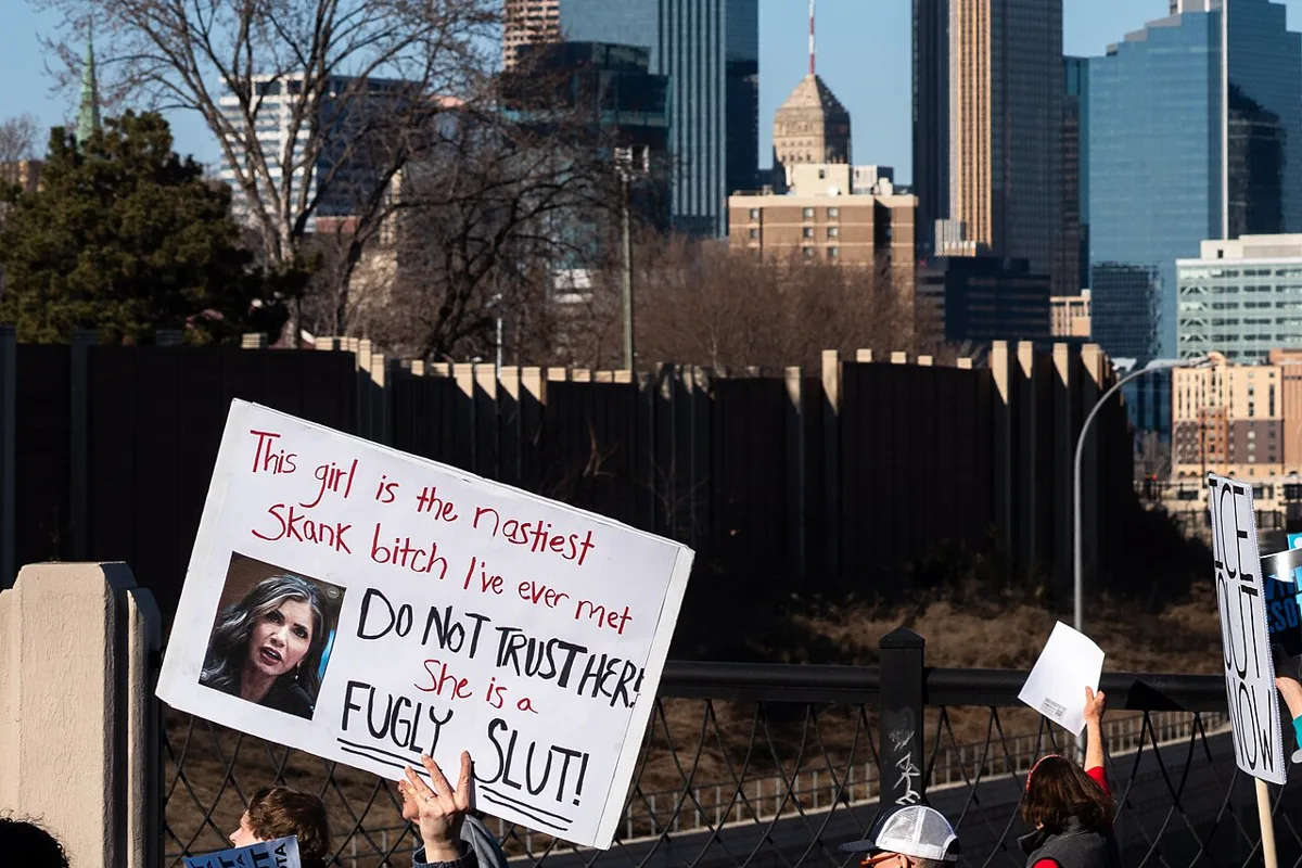 Anti Kristi Noem protest sign in Minneapolis