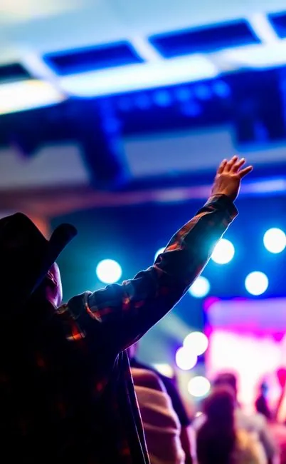 Vibrant concert scene with a person backlit, capturing the energy and excitement.