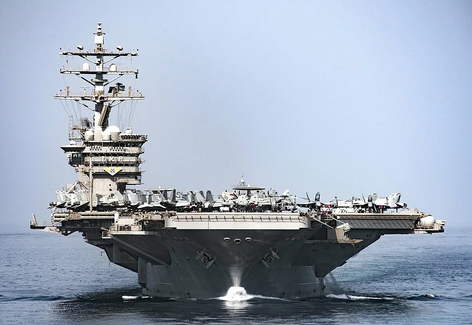 CVN 69 transits the Strait of Hormuz (28465400856)