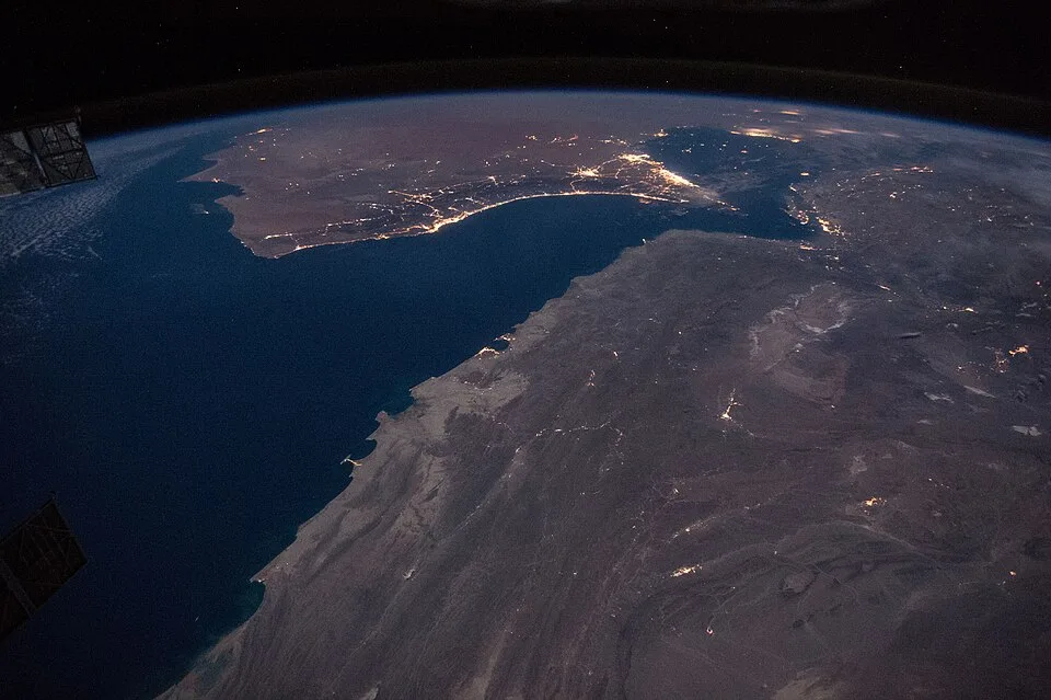 ISS-46 Gulf of Oman with Strait of Hormuz at night