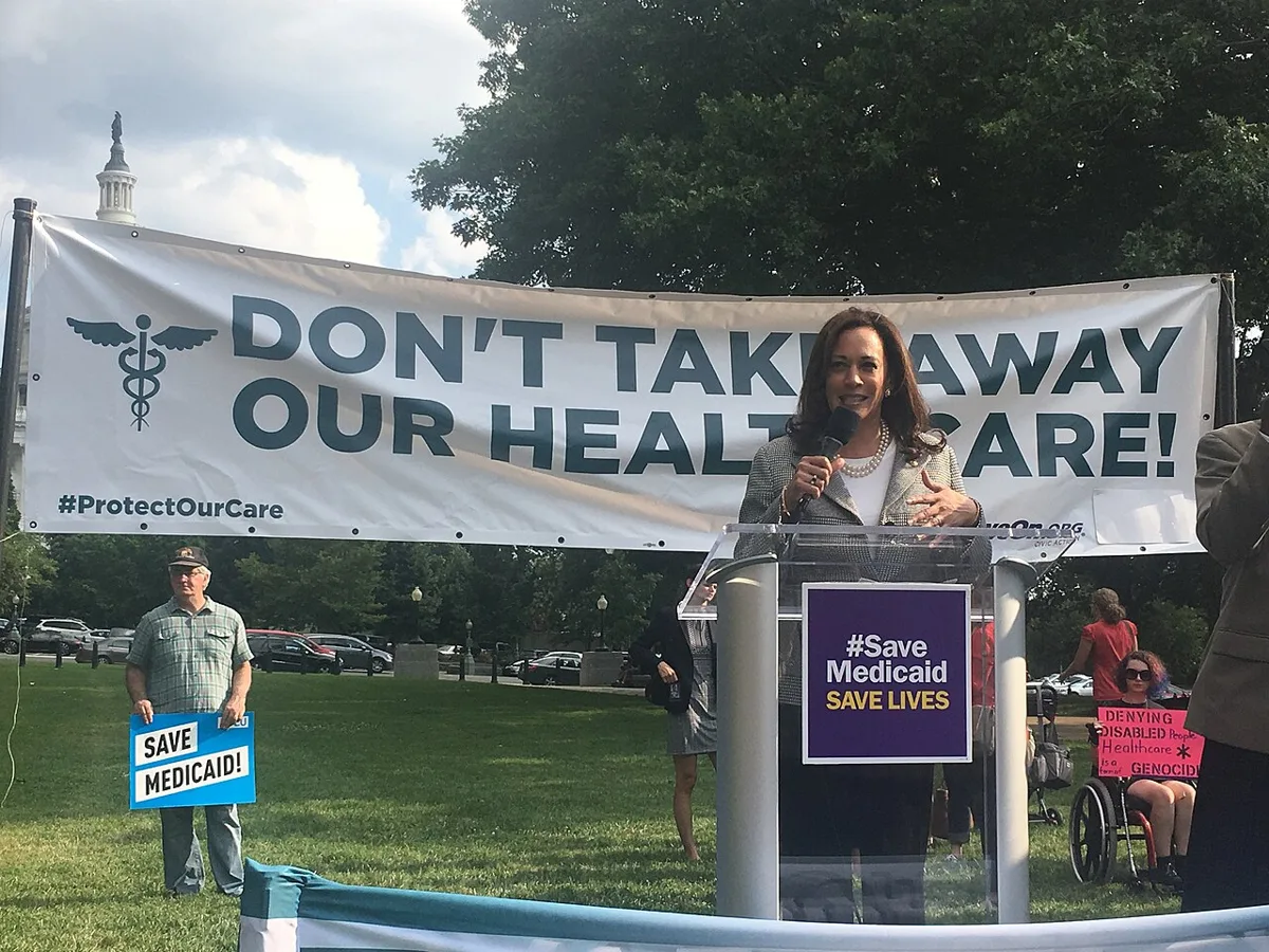 Kamala Harris speaking at Medicaid rally