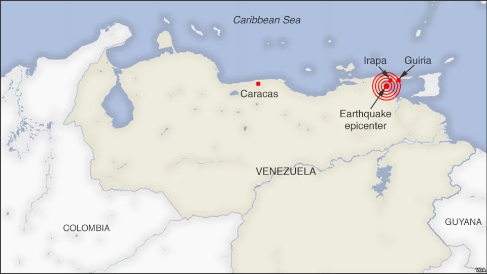 Location of the Venezuela earthquake of 2018