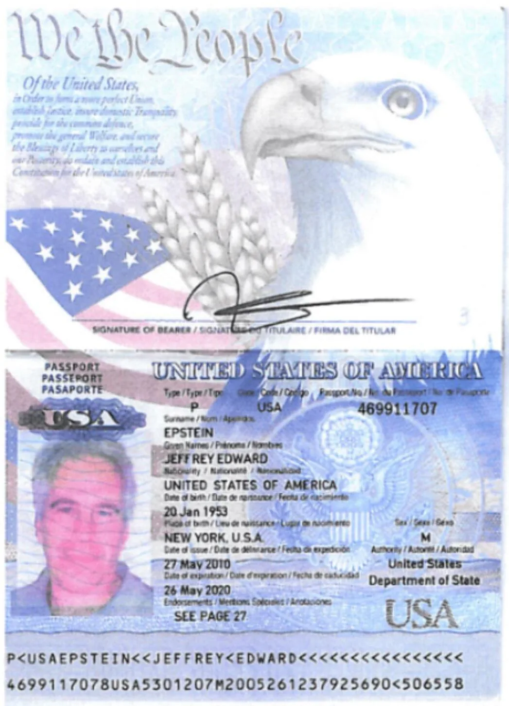 Jeffrey Epstein's passport