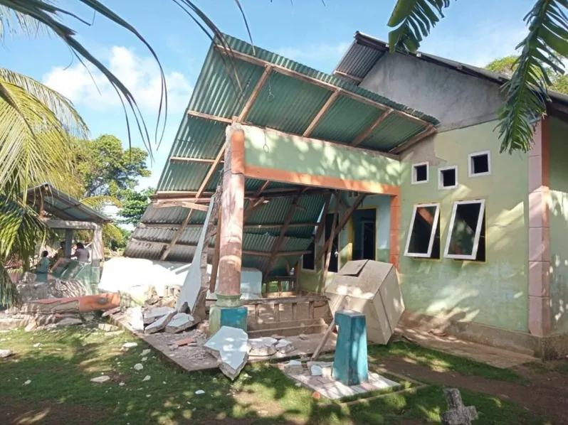 A house severely damage by earthquake in Sangihe Island, Indonesia