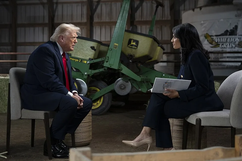 President Donald J. Trump is interviewed by Meet the Press host Kristen Welker at Custer Farms in Eau Claire, Wisconsin (55323484302)