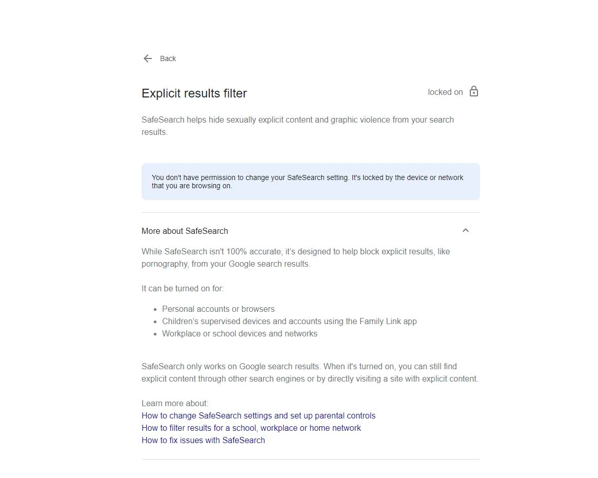 Locked on Google SafeSearch