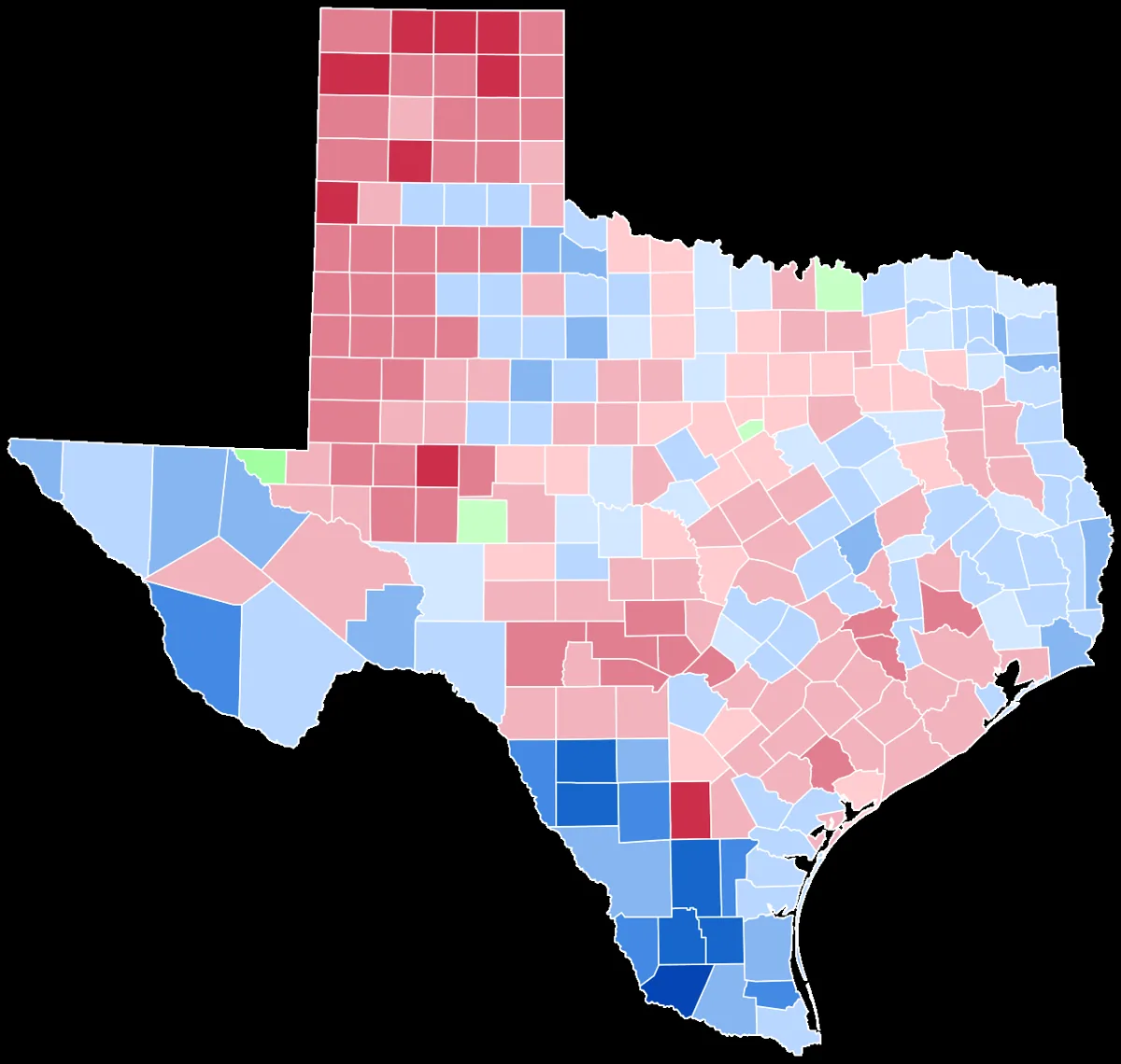 1992 United States presidential election in Texas results map by county