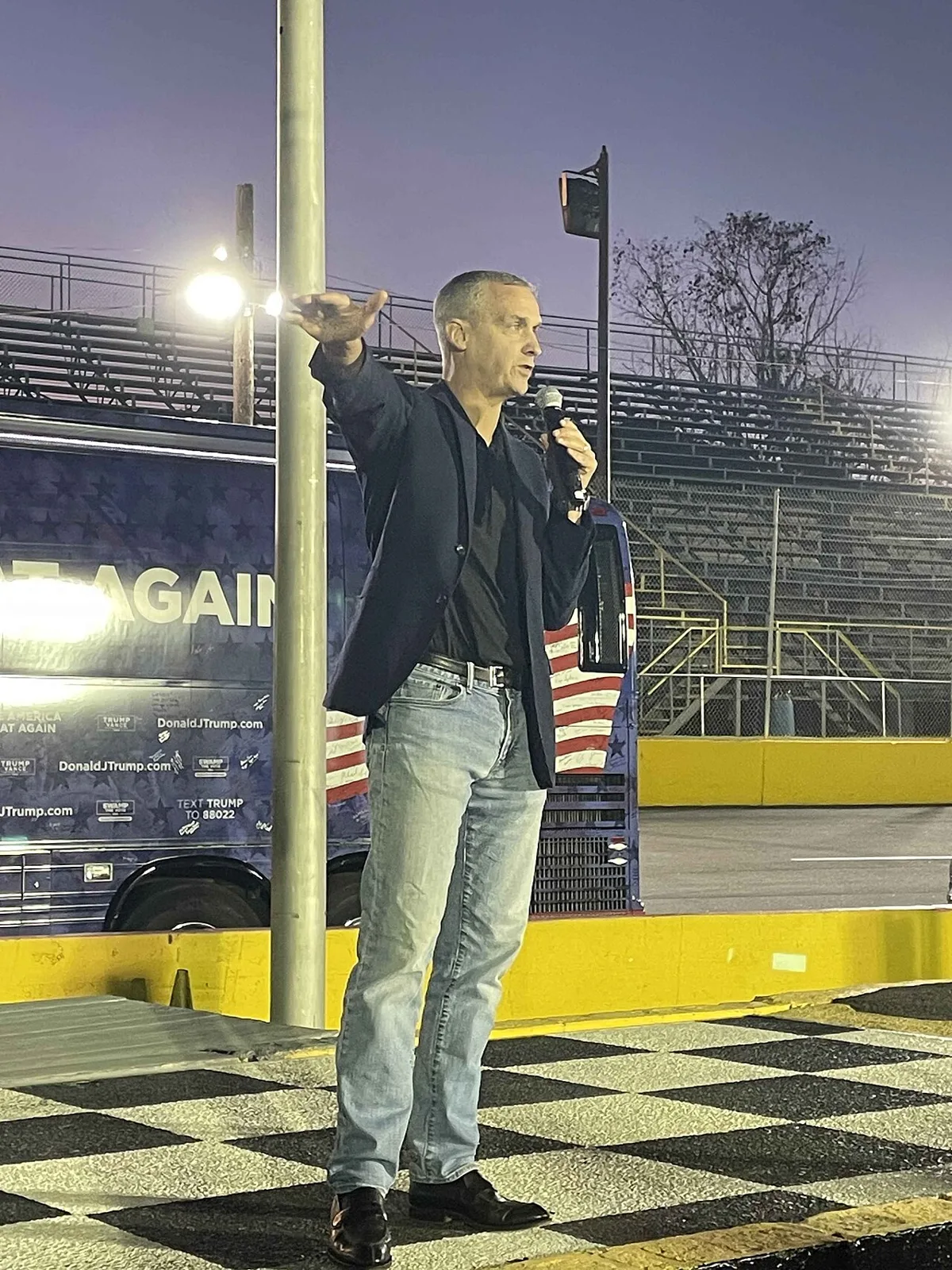 Corey Lewandowski at Team Trump Bus Tour Rally at Wake County Speedway (October 17, 2024)