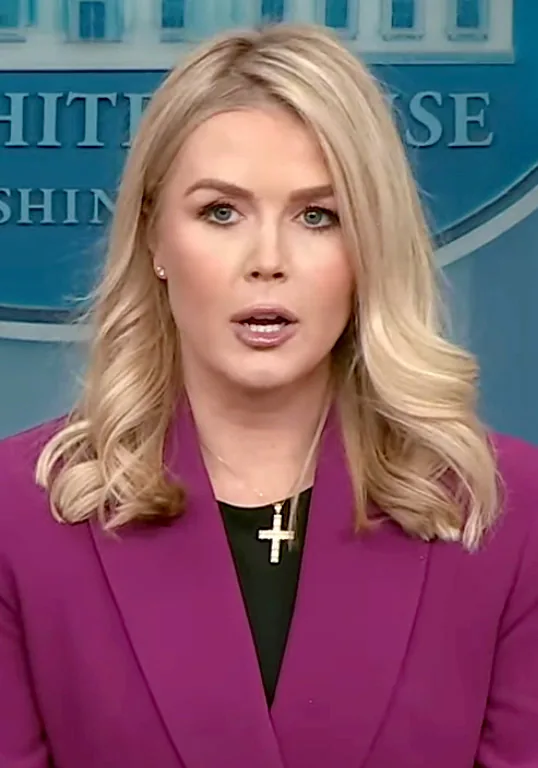 Karoline Leavitt at her first Press Conference in 2025 (cropped)